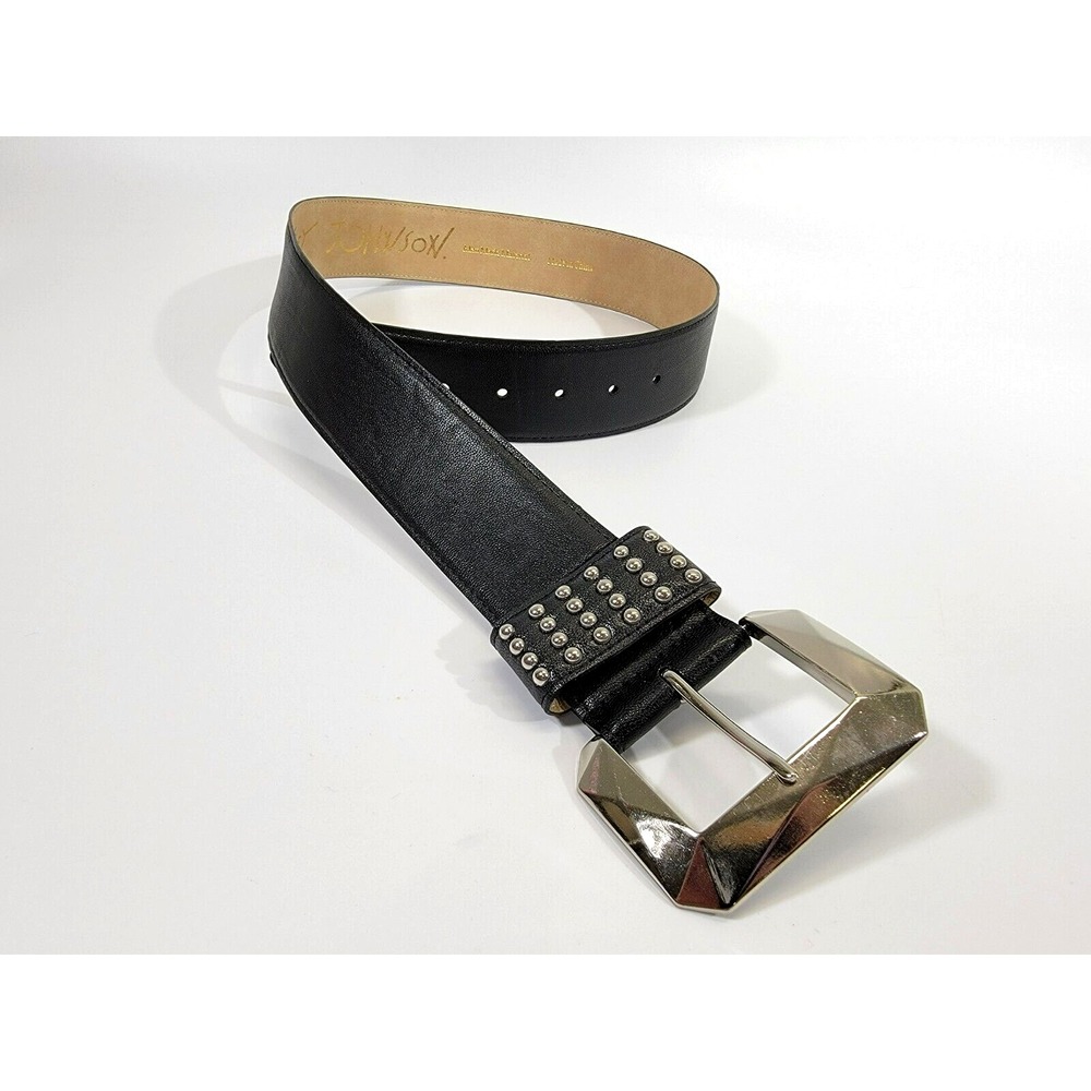 Betsey Johnson Women's Medium Faux Leather Studded Geometric Buckle Belt 2" Wide